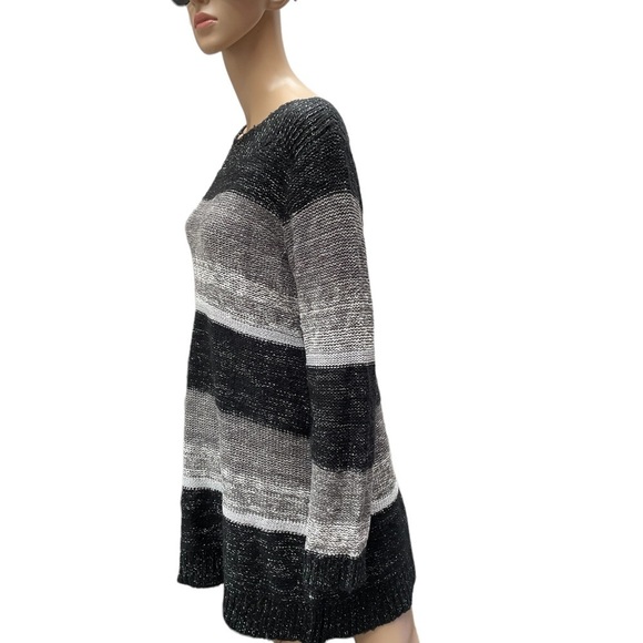 Again black gray shimmer long sleeve long knit sweater size large - Picture 6 of 15